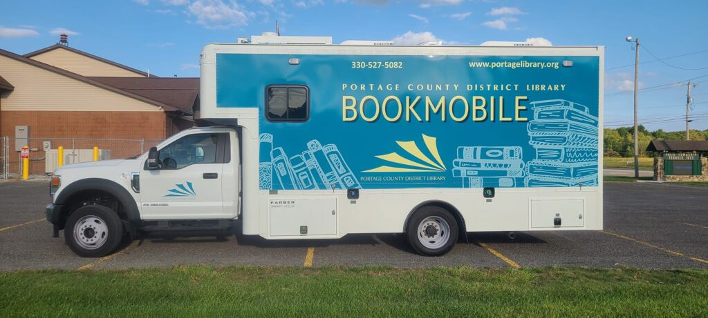 Portage County District Library Bookmobile parked at Paris Townshop Community Center